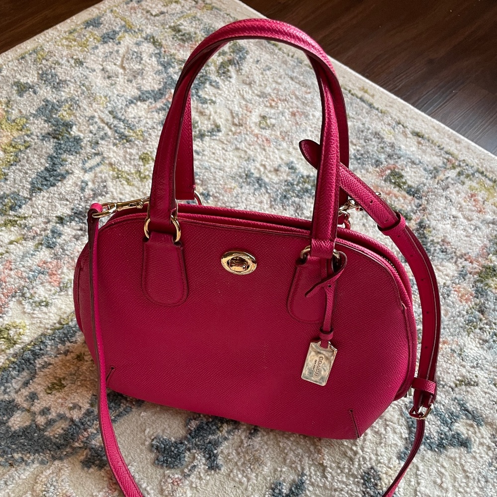 Coach Prince Street Leather Satchel Purse - Pink Ruby